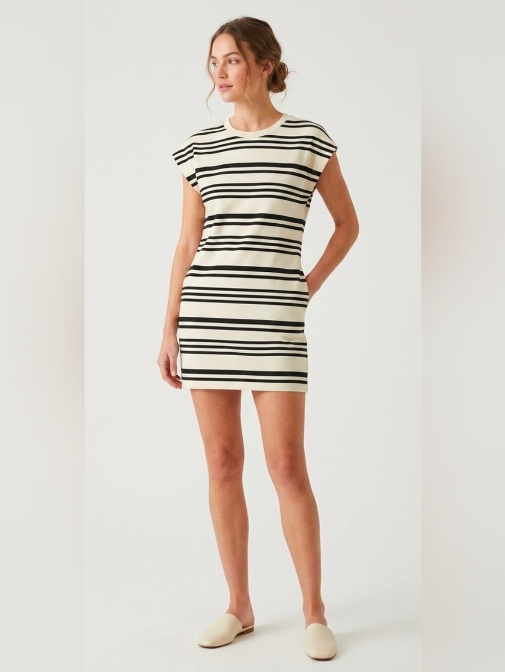 Miou Muse Striped Cap-Sleeve Knitted T-Shirt Dress – Size Small, Nwot